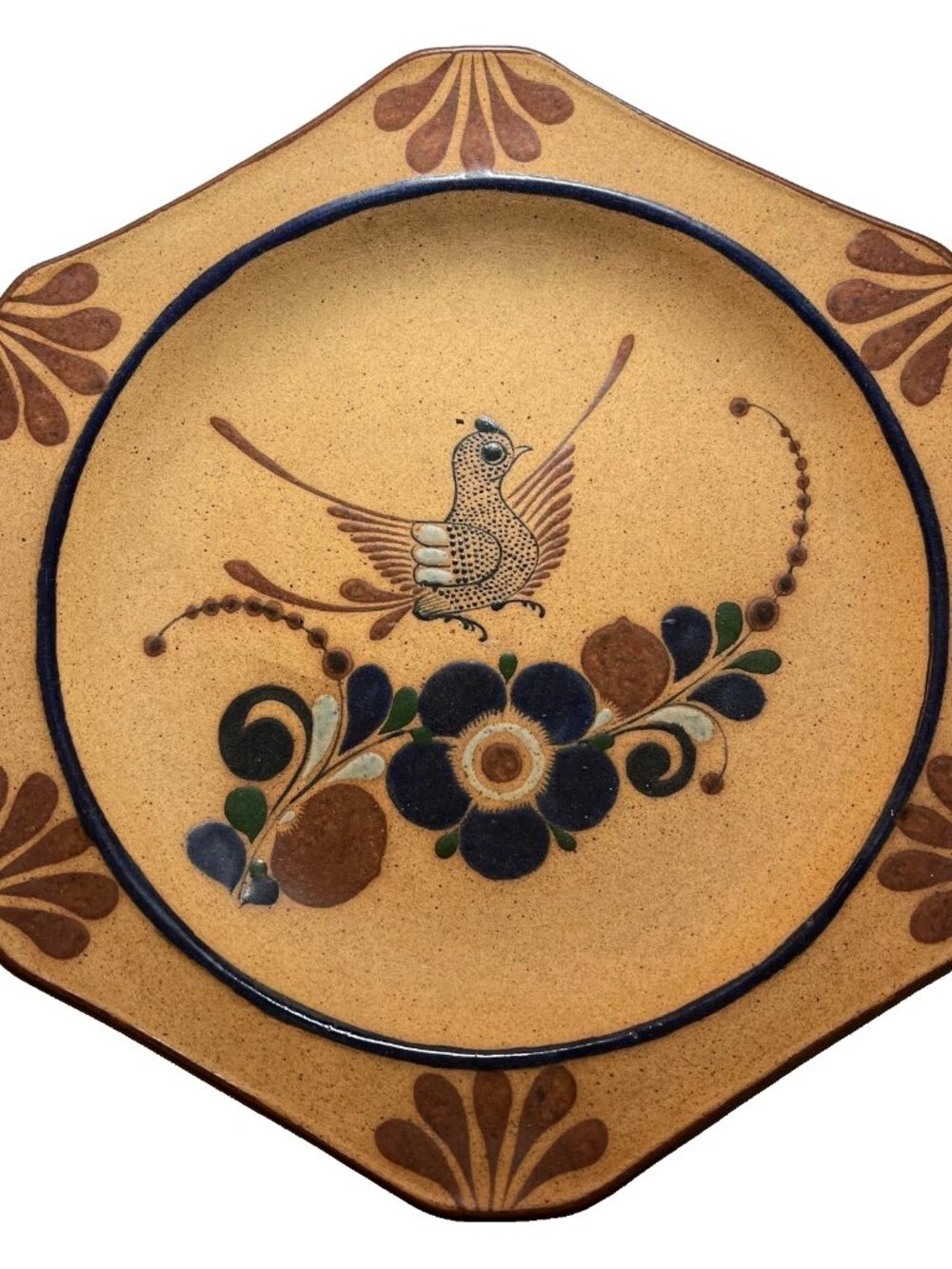 Vintage Tonala Plate Mexico Stoneware Pottery Bird Wall Hanging Mexican Folk Art